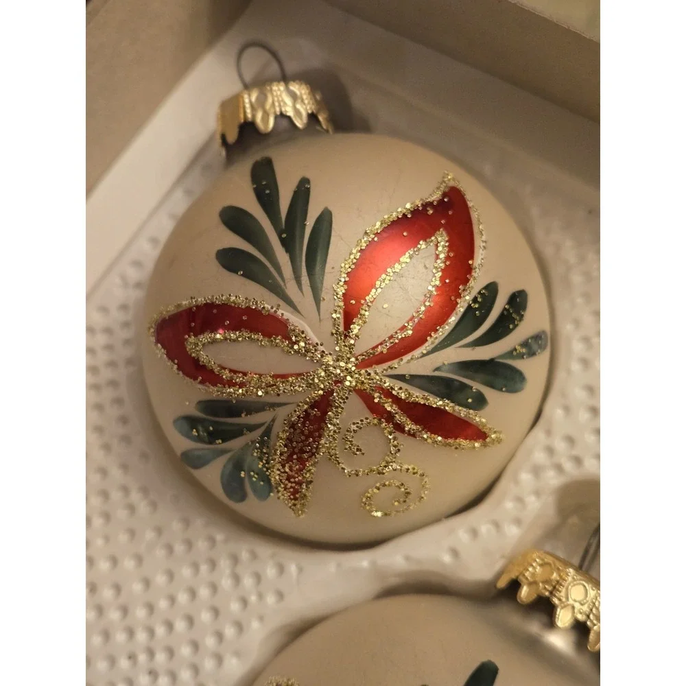 12 Vintage Kurt Adler Christmas Ornaments Glass Ball West Germany Red Bows Gold